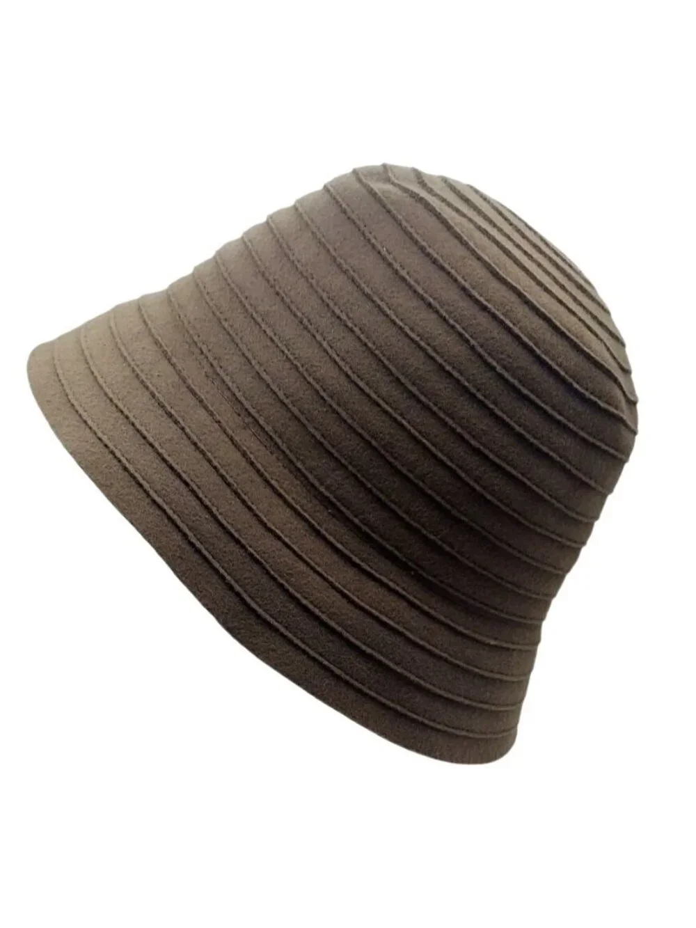 Betmar New York Wool Felt Brown Cloche Hat With Ribbed Texture & Heart Accent